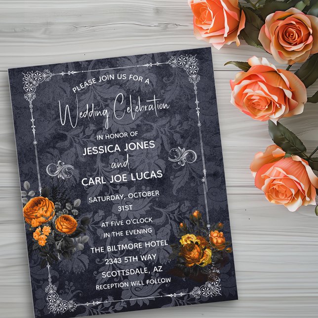 Halloween Wedding Orange Rose Floral Ornate Flyer (Creator Uploaded)
