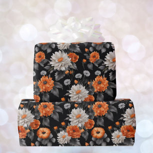 Halloween Wedding Orange White Black Giftwrap Wrapping Paper