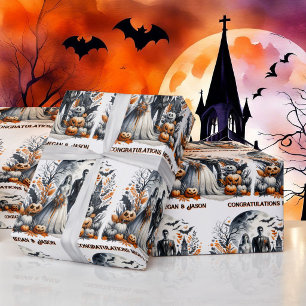 Halloween Wedding Personalise Names Bride & Groom Wrapping Paper