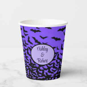 Halloween Wedding Personalise Names Fly Away Bats  Paper Cups