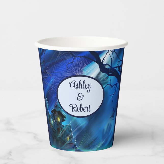 Halloween Wedding Personalise Names Hot Cold Paper Paper Cups (Front)