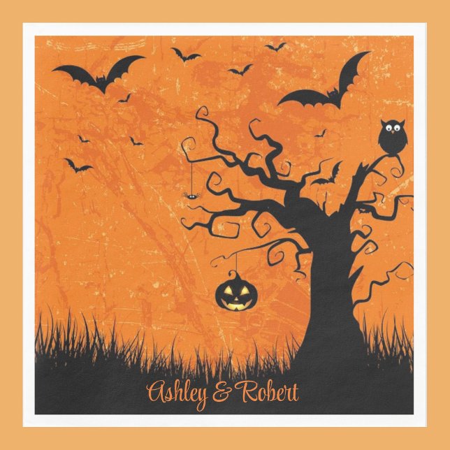 Halloween Wedding Personalise Names Spooky Tree Pa Napkin (Creator Uploaded)