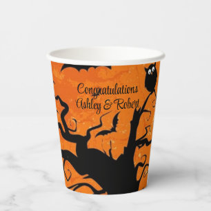 Halloween Wedding Personalise Names Spooky Tree Paper Cups