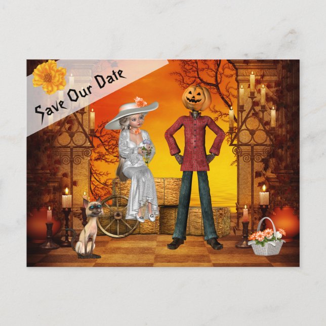 Halloween Wedding Save the Date Announcement Postcard (Front)