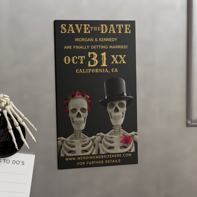 Halloween Wedding Save The Date Magnetic Cards (Perfect for your Halloween Wedding. Bride and Groom skeletons with space for your details)