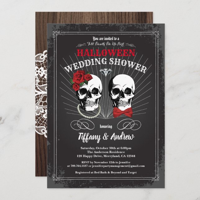 Halloween wedding shower invitation. Black red Invitation (Front/Back)