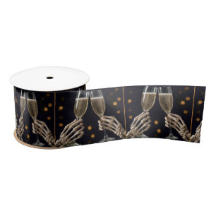 Halloween Wedding Skeleton Champagne Toast Satin Ribbon