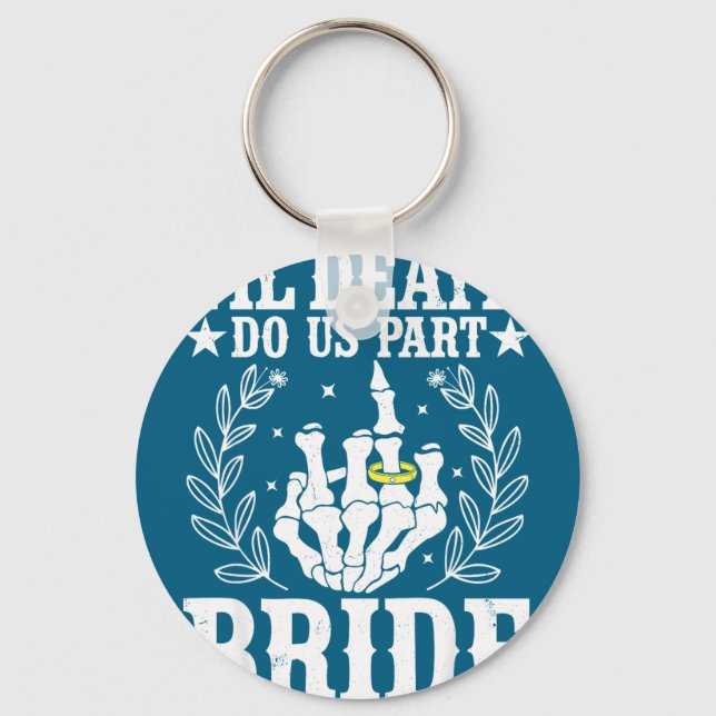 Halloween wedding til death do part bride skeleton key ring (Front)