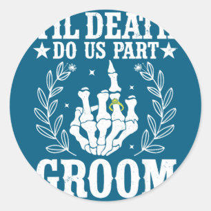 Halloween wedding til death do part groom skeleton classic round sticker