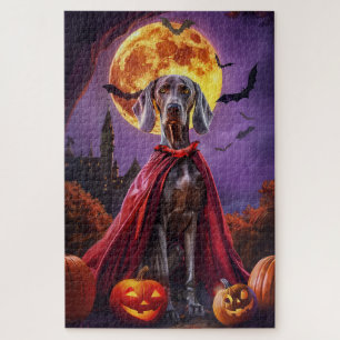 Halloween Weimaraner Vampire Pumpkins Scary Jigsaw Puzzle