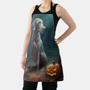 Halloween Weimaraner With Pumpkins Scary Apron