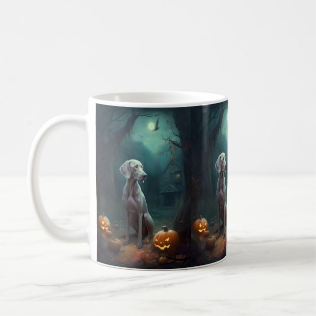 Halloween Weimaraner With Pumpkins Scary Coffee Mug (Left)