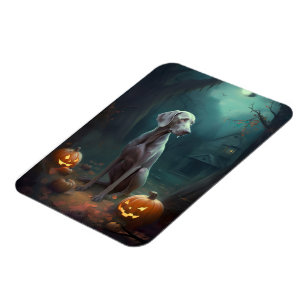 Halloween Weimaraner With Pumpkins Scary Magnet
