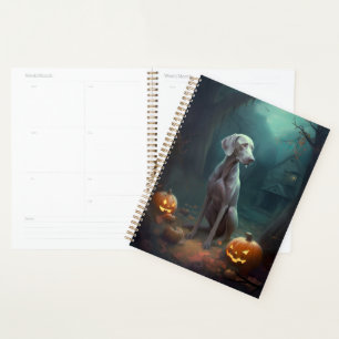 Halloween Weimaraner With Pumpkins Scary Planner