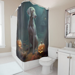 Halloween Weimaraner With Pumpkins Scary Shower Curtain
