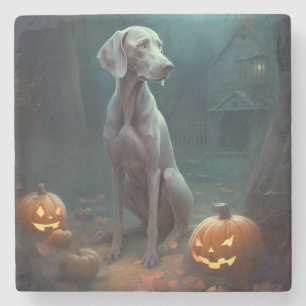 Halloween Weimaraner With Pumpkins Scary Stone Coaster