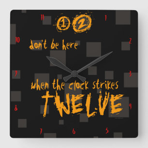 Halloween weird creepy art box black orange spooky square wall clock