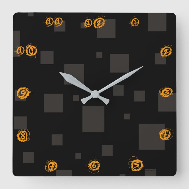 Halloween weird creepy box black orange spooky square wall clock (Front)