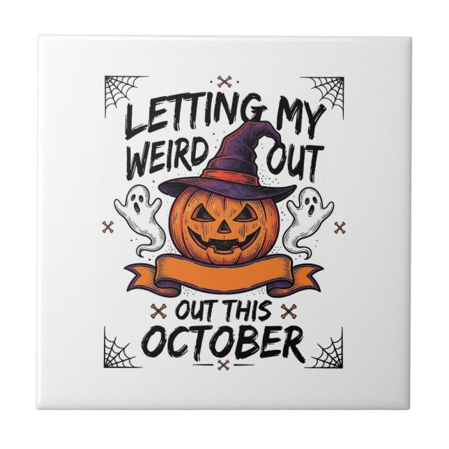 Halloween Weird Shirt With Pumpkin Ghosts_1 Ceramic Tile (Front)