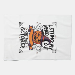 Halloween Weird Shirt With Pumpkin Ghosts_1 Tea Towel