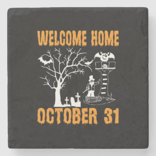 Halloween Welcome Home October Birthday Stone Coaster