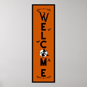 Halloween Welcome Orange Witch Door Length Poster