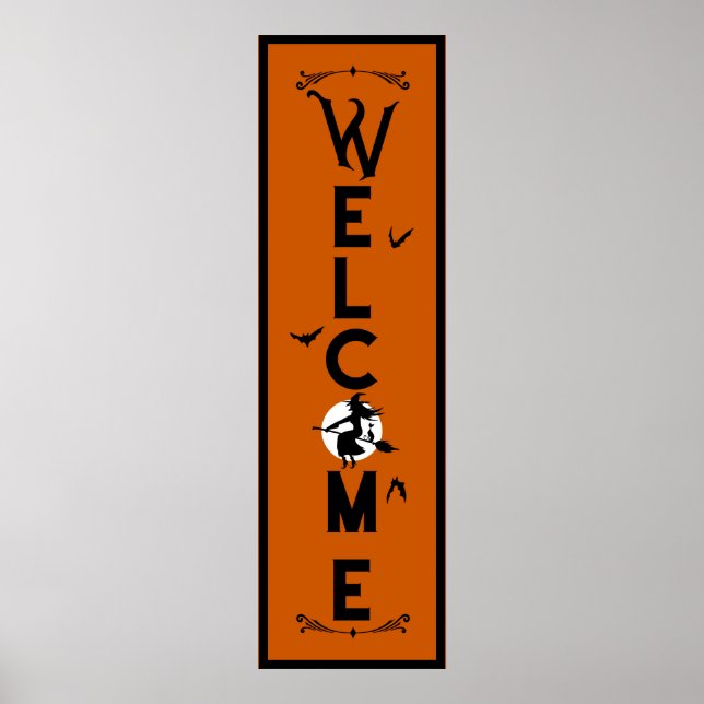 Halloween Welcome | Orange Witch Door Length Poster (Front)