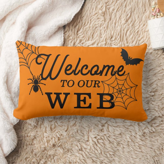 Halloween Welcome To Our Web Lumber Throw Pillow (Blanket)