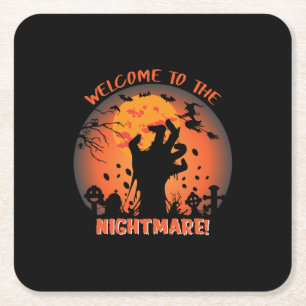 Halloween Welcome To The Nightmare Square Paper Coaster