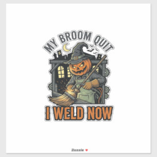 Halloween Welder Shirt Funny Witch Broom Design_1