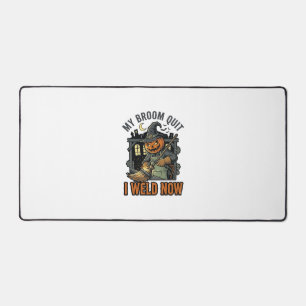 Halloween Welder Shirt Funny Witch Broom Design_1 Desk Mat
