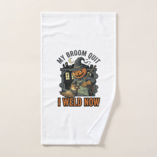Halloween Welder Shirt Funny Witch Broom Design_1 Hand Towel