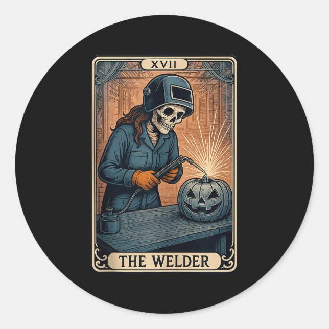 Halloween Welder Skull Pumpkin Gift For Women Tank Classic Round Sticker (Front)