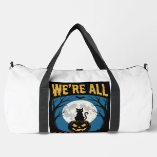Halloween Were All Mad Here Moon Cat Pumpkin Duffle Bag
