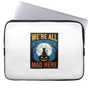 Halloween Were All Mad Here Moon Cat Pumpkin Laptop Sleeve