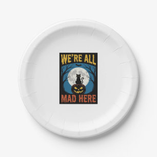 Halloween Were All Mad Here Moon Cat Pumpkin Paper Plate