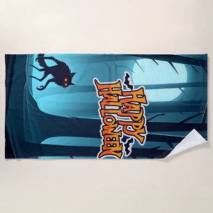 Halloween werewolf and pumpkins beach towel