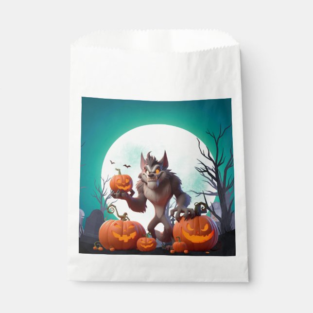 Halloween werewolf and pumpkins favour bag (Front)