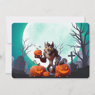 Halloween werewolf and pumpkins invitation