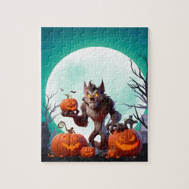 Halloween werewolf and pumpkins jigsaw puzzle (Vertical)