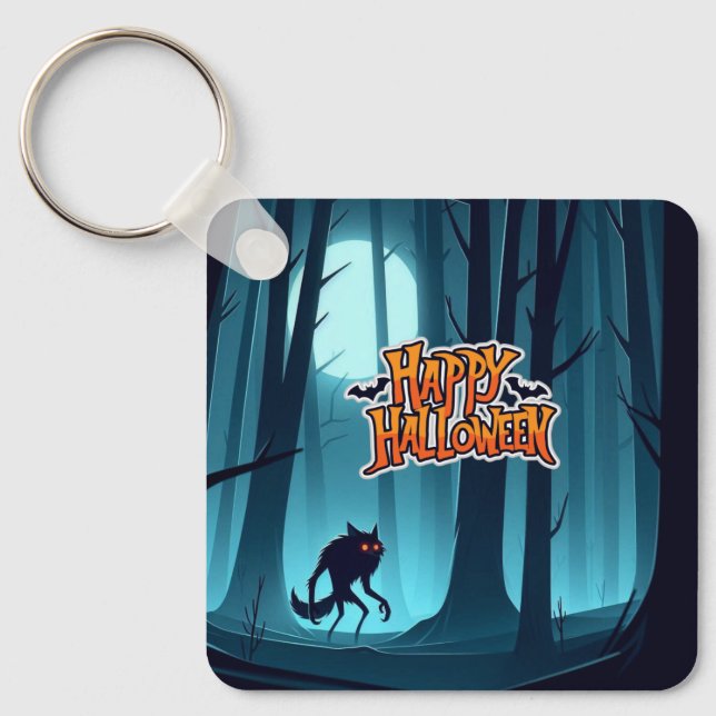 Halloween werewolf and pumpkins key ring (Front)