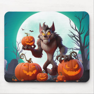 Halloween werewolf and pumpkins mouse pad