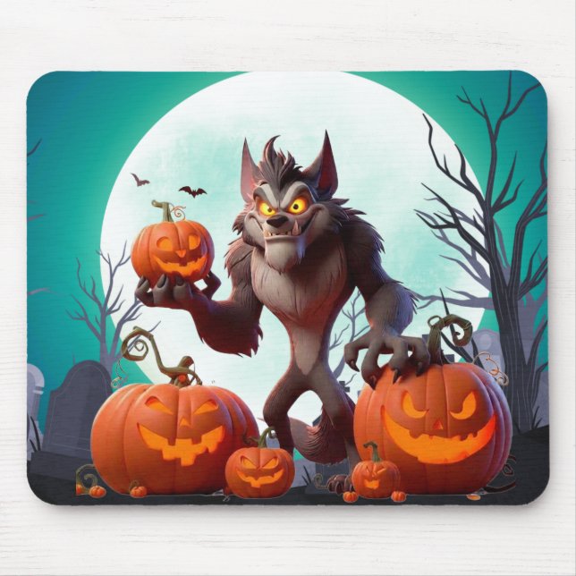 Halloween werewolf and pumpkins mouse pad (Front)