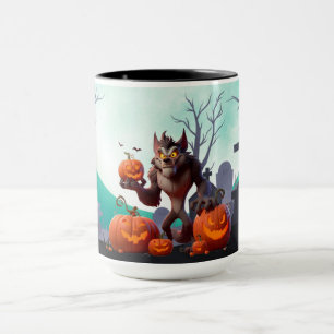 Halloween werewolf and pumpkins mug