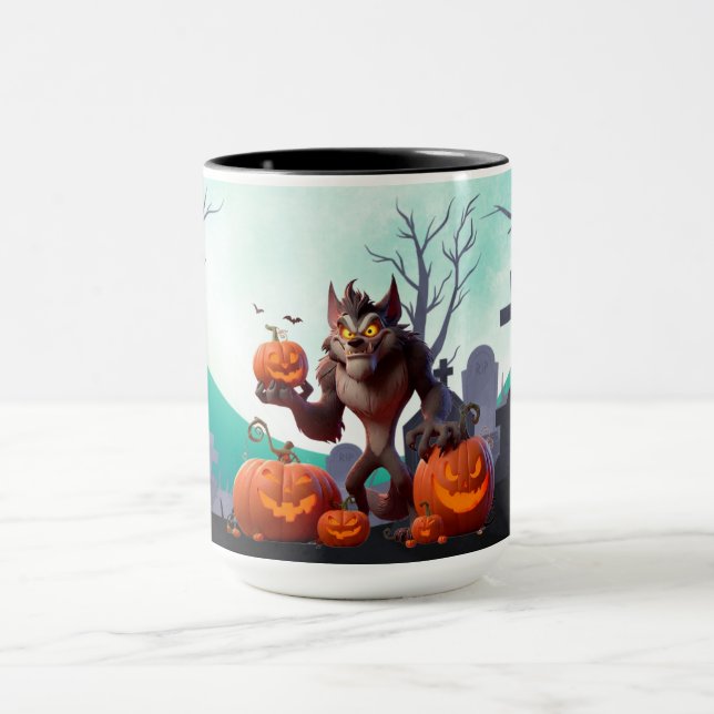 Halloween werewolf and pumpkins mug (Center)