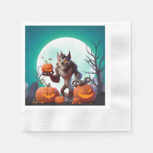 Halloween werewolf and pumpkins napkin