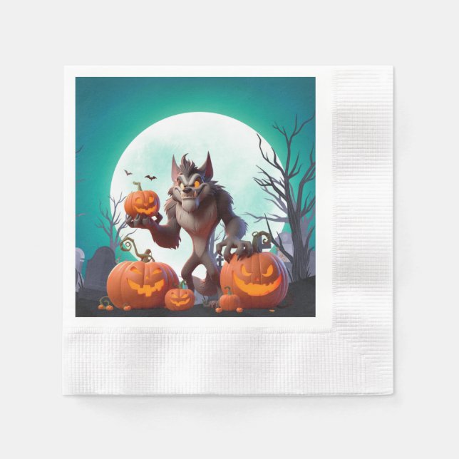 Halloween werewolf and pumpkins napkin (Front)