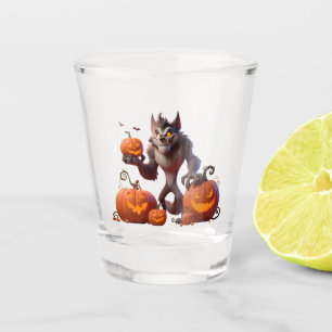Halloween werewolf and pumpkins shot glass