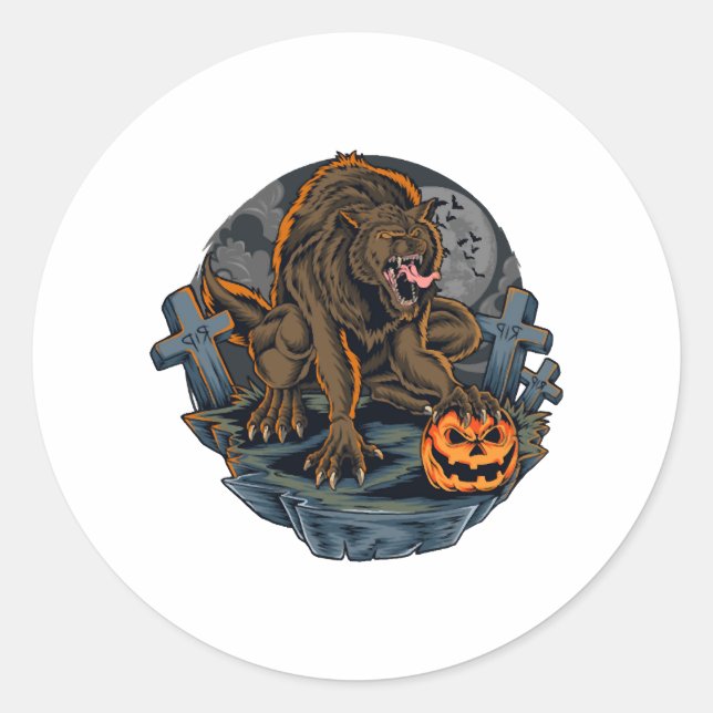 Halloween Werewolf Classic Round Sticker (Front)
