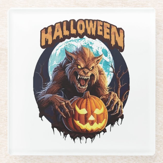 Halloween Werewolf Glass Coaster (Front)